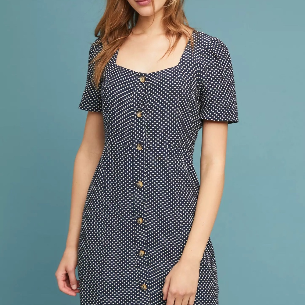 Anthropologie Maeve Cecile Dress Navy Polka Dot  2P